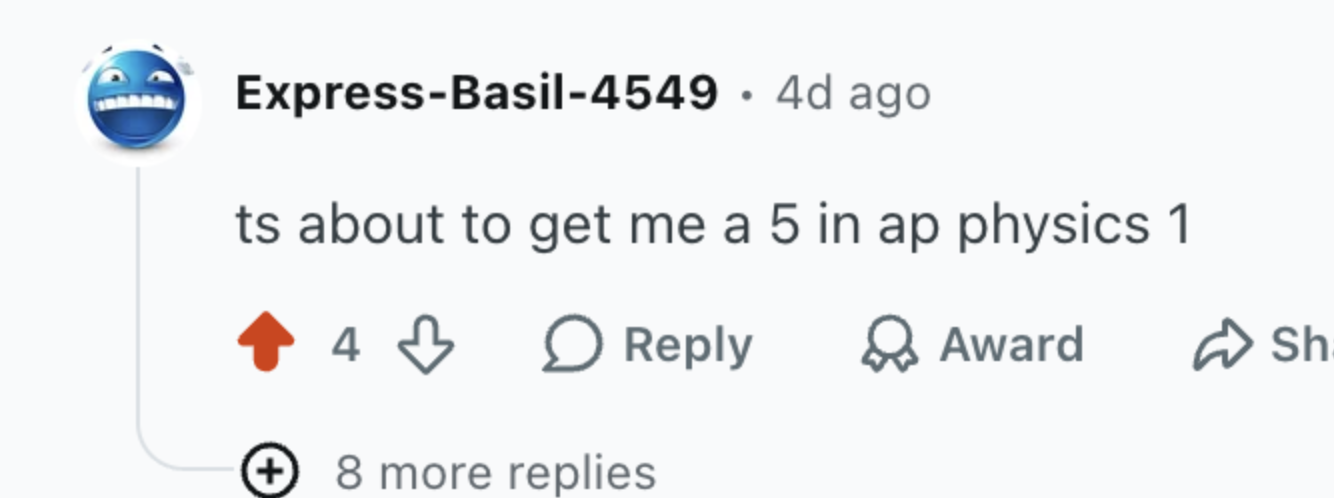 Reddit comment from a student about AP Scholr