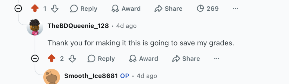 Reddit comment from a student about AP Scholr